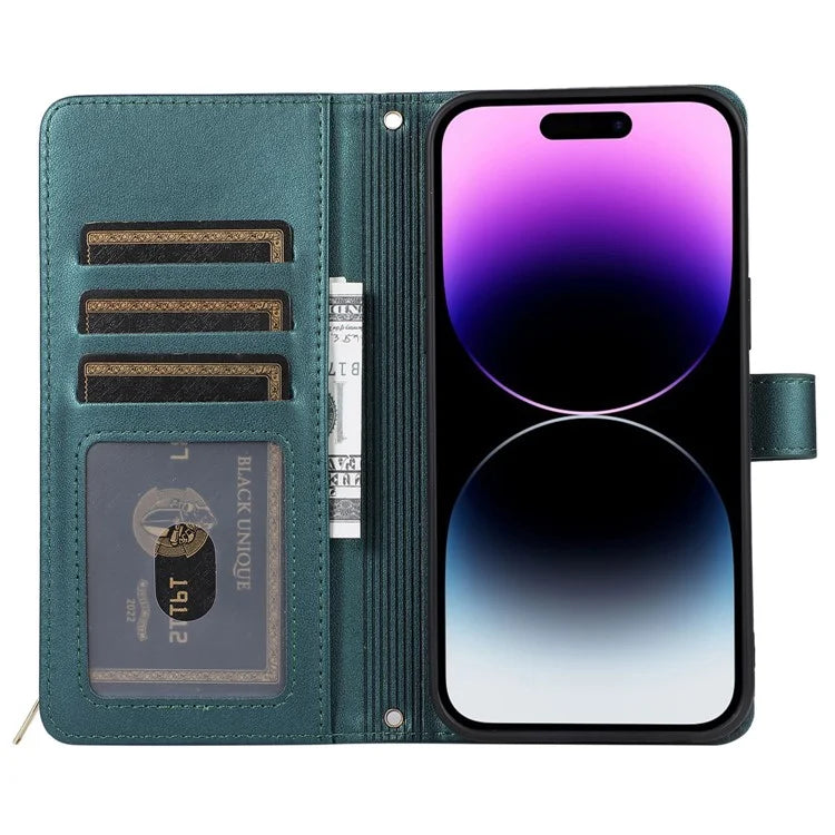 For iPhone 16 Pro Max Wallet Case Folio PU Leather Stand Rhombus Phone Cover with Hand Strap