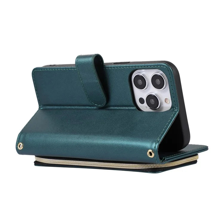 For iPhone 16 Pro Max Wallet Case Folio PU Leather Stand Rhombus Phone Cover with Hand Strap