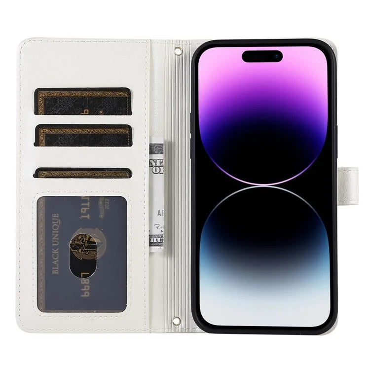 For iPhone 16 Pro Max Wallet Case Folio PU Leather Stand Rhombus Phone Cover with Hand Strap