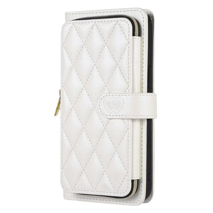 For iPhone 16 Pro Max Wallet Case Folio PU Leather Stand Rhombus Phone Cover with Hand Strap