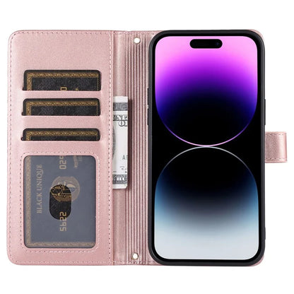 For iPhone 16 Pro Max Wallet Case Folio PU Leather Stand Rhombus Phone Cover with Hand Strap
