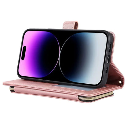 For iPhone 16 Pro Max Wallet Case Folio PU Leather Stand Rhombus Phone Cover with Hand Strap