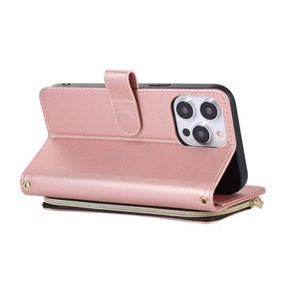 For iPhone 16 Pro Max Wallet Case Folio PU Leather Stand Rhombus Phone Cover with Hand Strap