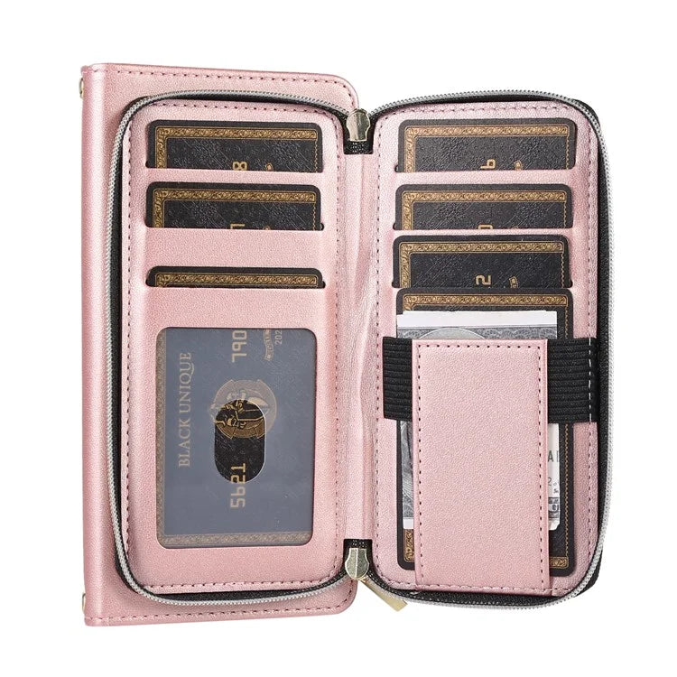 For iPhone 16 Pro Max Wallet Case Folio PU Leather Stand Rhombus Phone Cover with Hand Strap