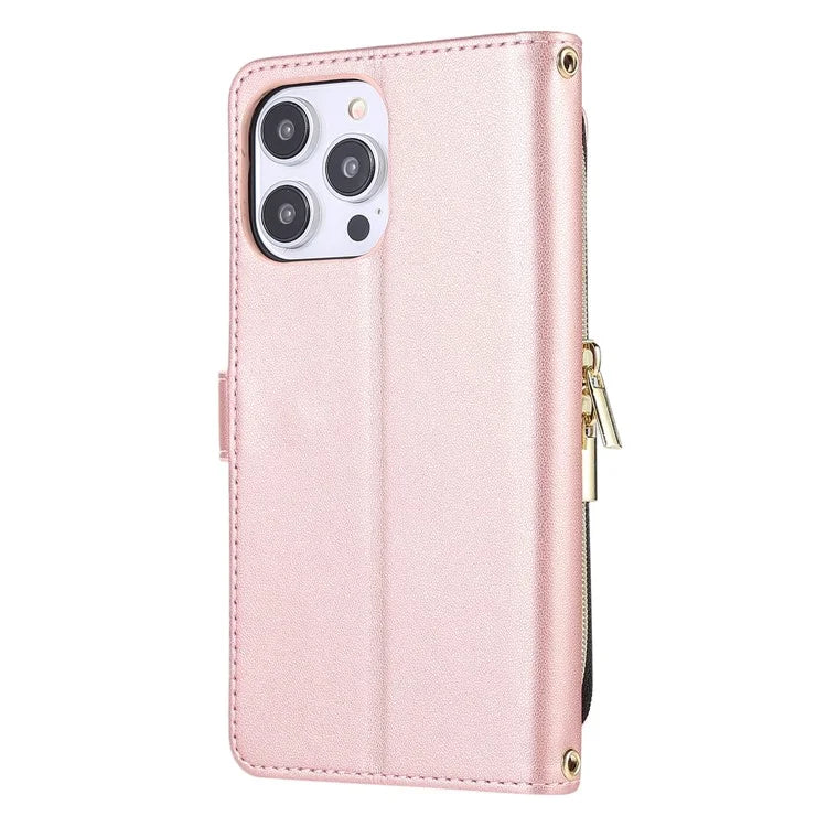 For iPhone 16 Pro Max Wallet Case Folio PU Leather Stand Rhombus Phone Cover with Hand Strap