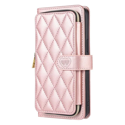 For iPhone 16 Pro Max Wallet Case Folio PU Leather Stand Rhombus Phone Cover with Hand Strap