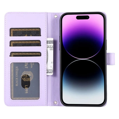 For iPhone 16 Pro Max Wallet Case Folio PU Leather Stand Rhombus Phone Cover with Hand Strap
