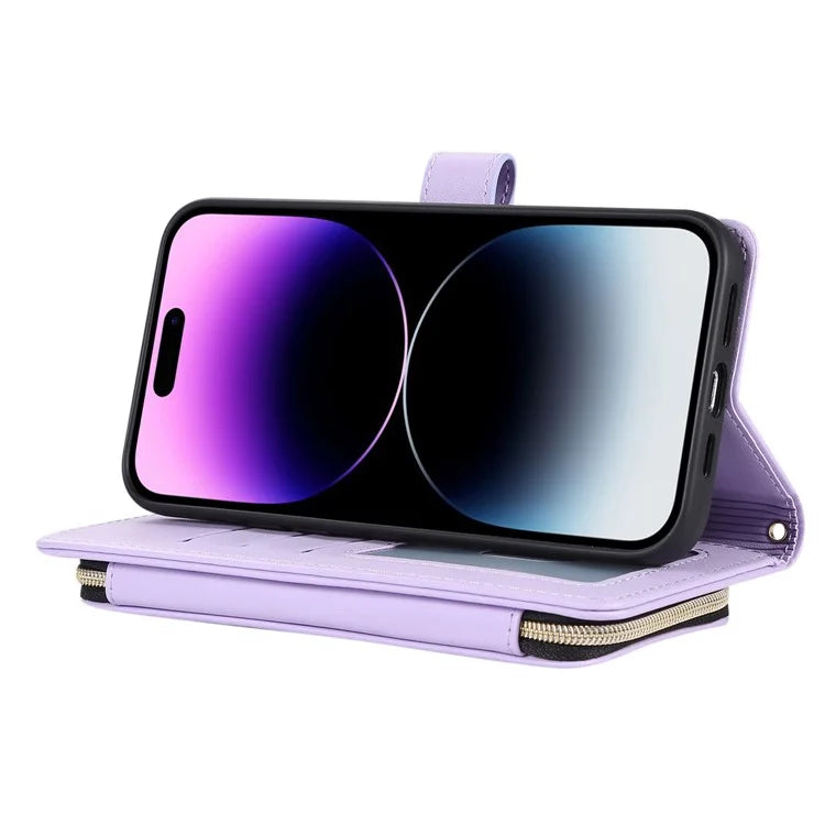 For iPhone 16 Pro Max Wallet Case Folio PU Leather Stand Rhombus Phone Cover with Hand Strap