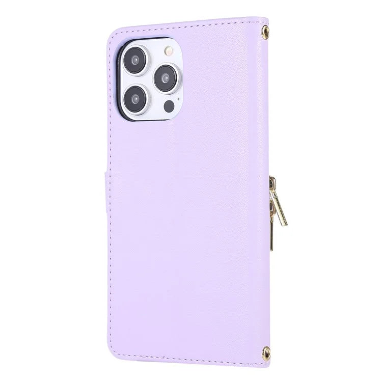 For iPhone 16 Pro Max Wallet Case Folio PU Leather Stand Rhombus Phone Cover with Hand Strap