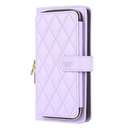 For iPhone 16 Pro Max Wallet Case Folio PU Leather Stand Rhombus Phone Cover with Hand Strap