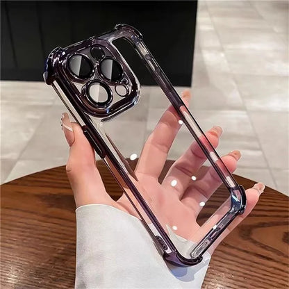 For iPhone 16 Pro Max Case Four Corner Airbags Anti-Drop Hard PC Phone Cover with Tempered Glass Lens Film