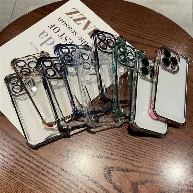 For iPhone 16 Pro Max Case Four Corner Airbags Anti-Drop Hard PC Phone Cover with Tempered Glass Lens Film