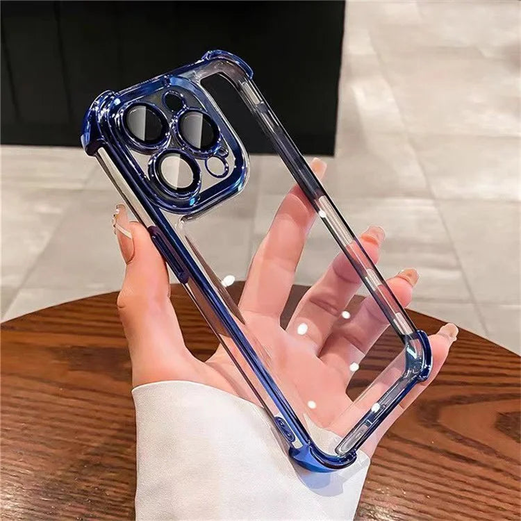 For iPhone 16 Pro Max Case Four Corner Airbags Anti-Drop Hard PC Phone Cover with Tempered Glass Lens Film