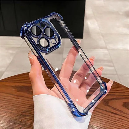 For iPhone 16 Pro Max Case Four Corner Airbags Anti-Drop Hard PC Phone Cover with Tempered Glass Lens Film