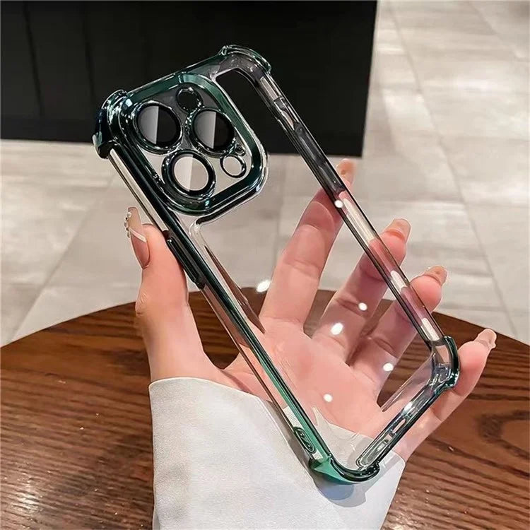 For iPhone 16 Pro Max Case Four Corner Airbags Anti-Drop Hard PC Phone Cover with Tempered Glass Lens Film