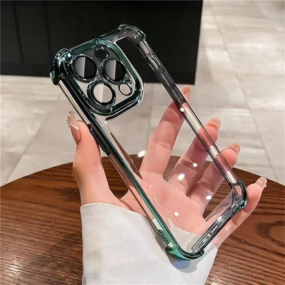 For iPhone 16 Pro Max Case Four Corner Airbags Anti-Drop Hard PC Phone Cover with Tempered Glass Lens Film