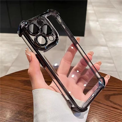 For iPhone 16 Pro Max Case Four Corner Airbags Anti-Drop Hard PC Phone Cover with Tempered Glass Lens Film
