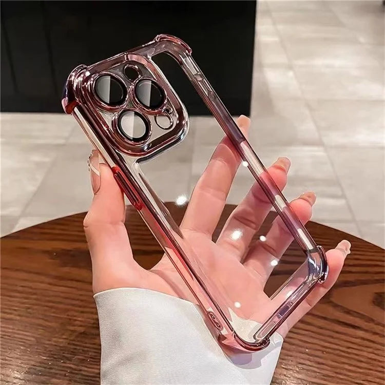 For iPhone 16 Pro Max Case Four Corner Airbags Anti-Drop Hard PC Phone Cover with Tempered Glass Lens Film