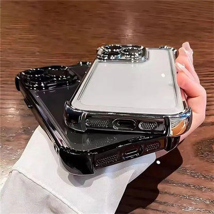 For iPhone 16 Pro Max Case Four Corner Airbags Anti-Drop Hard PC Phone Cover with Tempered Glass Lens Film