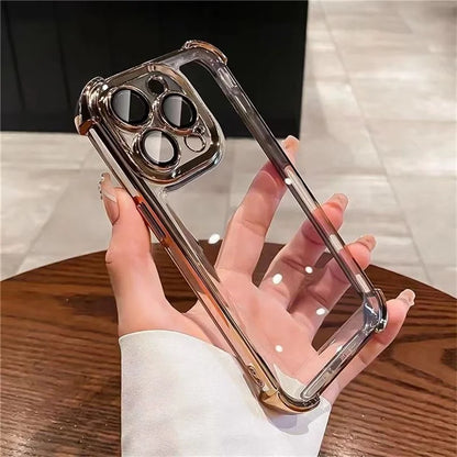For iPhone 16 Pro Max Case Four Corner Airbags Anti-Drop Hard PC Phone Cover with Tempered Glass Lens Film