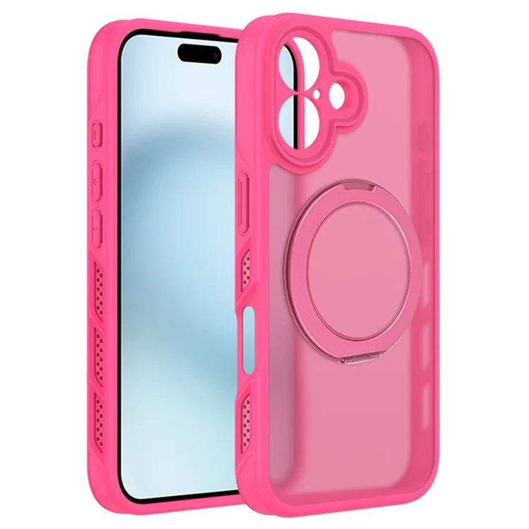 For iPhone 16 Plus Case Heat Dissipation Kickstand TPU+PC Magnetic Phone Case Translucent Matte