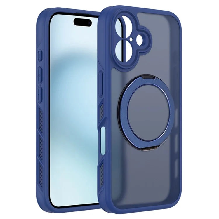 For iPhone 16 Plus Case Heat Dissipation Kickstand TPU+PC Magnetic Phone Case Translucent Matte