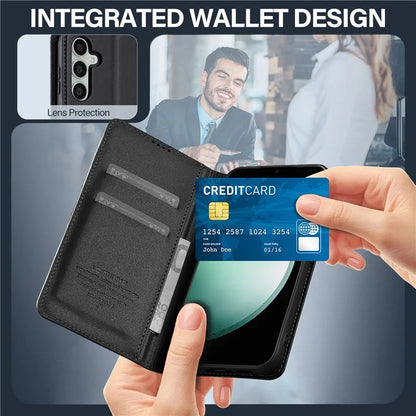 LC.IMEEKE L1 Series for Samsung Galaxy S24 Case PU Leather Wallet Stand Protective Phone Cover