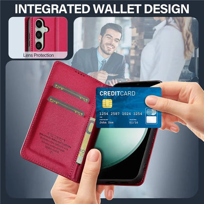 LC.IMEEKE L1 Series for Samsung Galaxy S23 FE Case PU Leather Wallet Stand Protective Phone Cover