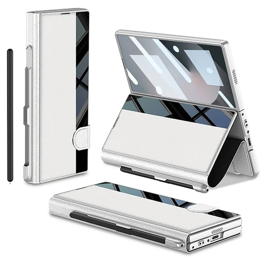 GKK For Samsung Galaxy Z Fold6 5G Stand Case Pen Slot PC+PU Flip Phone Cover with Screen Film