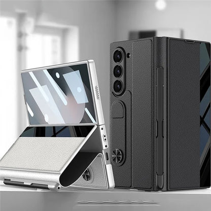GKK For Samsung Galaxy Z Fold6 5G Stand Case Pen Slot PC+PU Flip Phone Cover with Screen Film