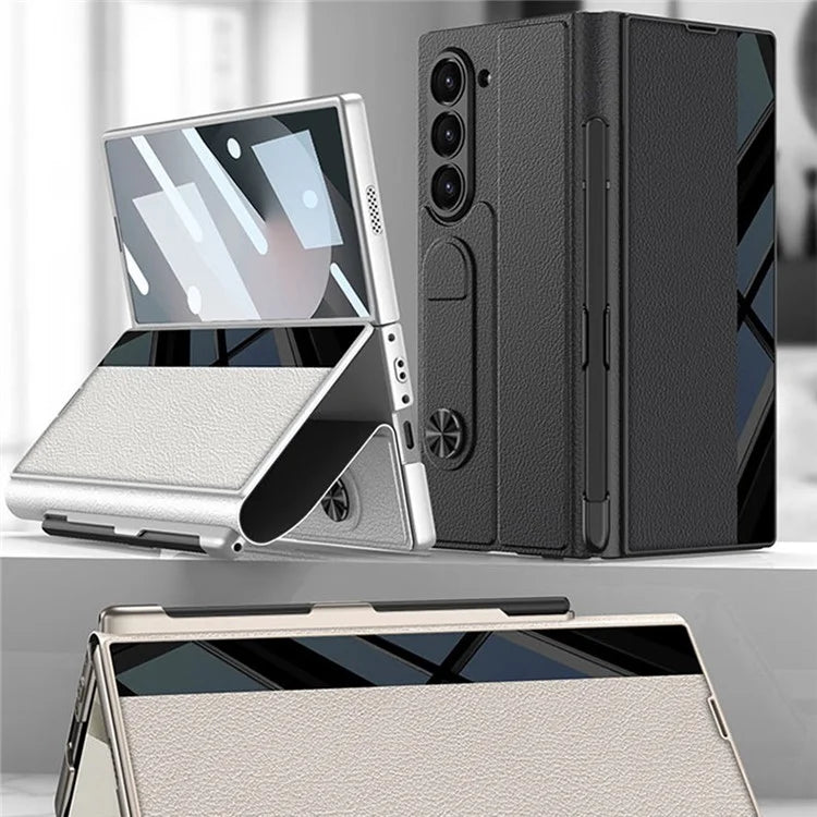GKK For Samsung Galaxy Z Fold6 5G Stand Case Pen Slot PC+PU Flip Phone Cover with Screen Film