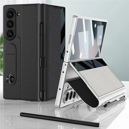 GKK For Samsung Galaxy Z Fold6 5G Stand Case Pen Slot PC+PU Flip Phone Cover with Screen Film