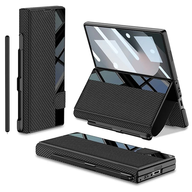 GKK For Samsung Galaxy Z Fold6 5G Stand Case Pen Slot PC+PU Flip Phone Cover with Screen Film
