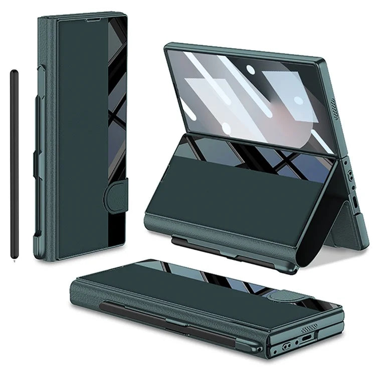 GKK For Samsung Galaxy Z Fold6 5G Stand Case Pen Slot PC+PU Flip Phone Cover with Screen Film