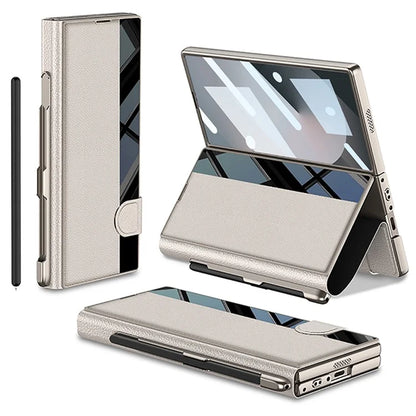 GKK For Samsung Galaxy Z Fold6 5G Stand Case Pen Slot PC+PU Flip Phone Cover with Screen Film
