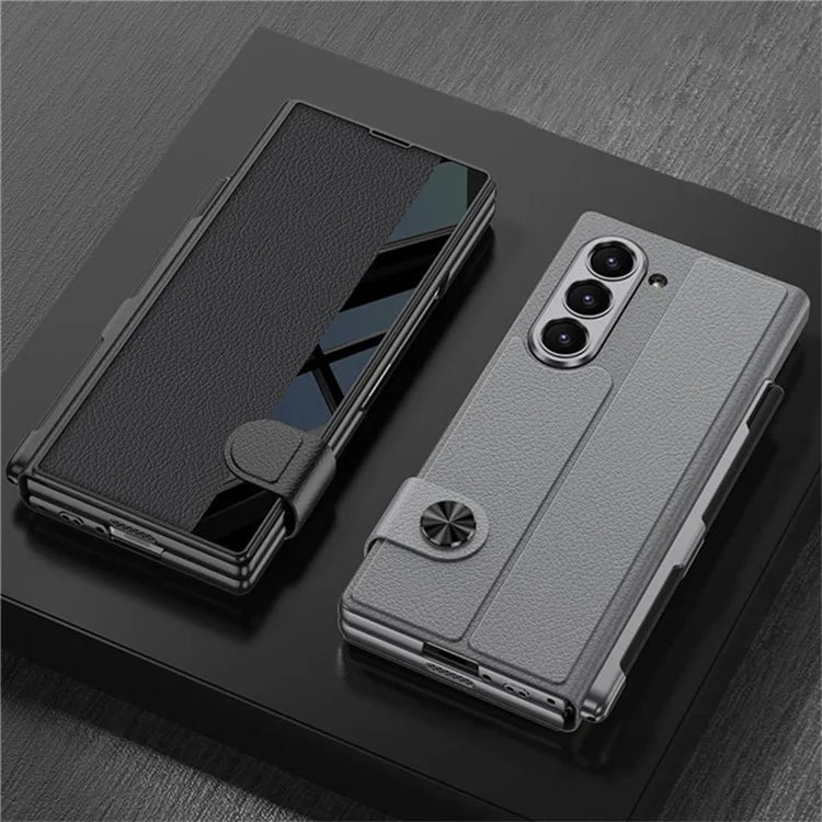 GKK For Samsung Galaxy Z Fold6 5G Stand Case Pen Slot PC+PU Flip Phone Cover with Screen Film
