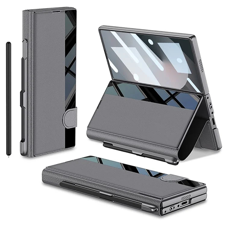 GKK For Samsung Galaxy Z Fold6 5G Stand Case Pen Slot PC+PU Flip Phone Cover with Screen Film