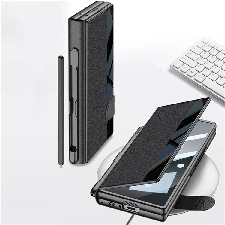 GKK For Samsung Galaxy Z Fold6 5G Stand Case Pen Slot PC+PU Flip Phone Cover with Screen Film