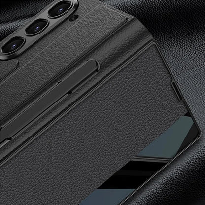 GKK For Samsung Galaxy Z Fold6 5G Stand Case Pen Slot PC+PU Flip Phone Cover with Screen Film