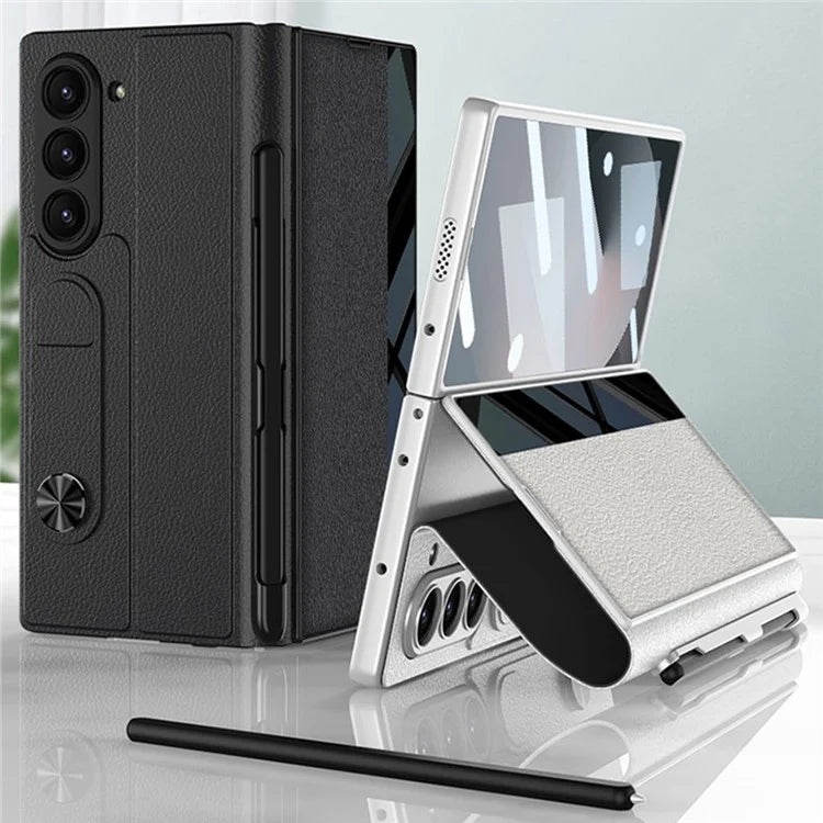 GKK For Samsung Galaxy Z Fold6 5G Stand Case Pen Slot PC+PU Flip Phone Cover with Screen Film