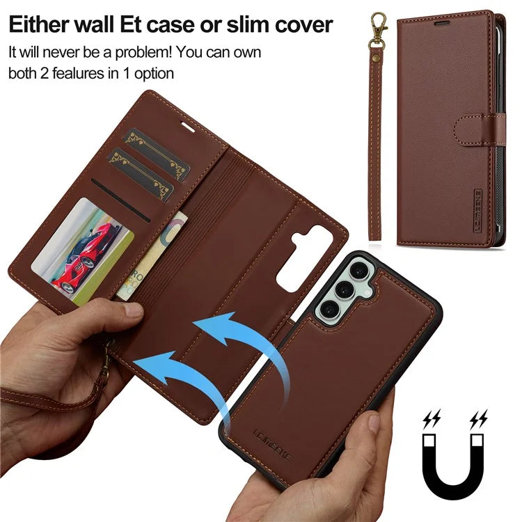 LC.IMEEKE L2 Series for Samsung Galaxy S24 FE Case PU Leather Wallet Detachable Magnetic Phone Cover
