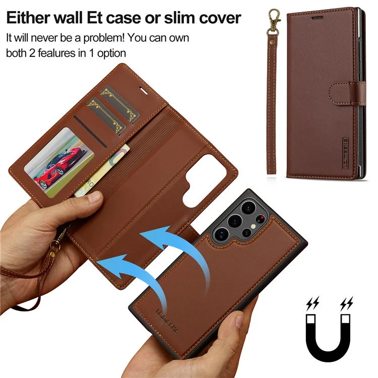 LC.IMEEKE L2 Series for Samsung Galaxy S23 Ultra Case PU Leather Wallet Detachable Magnetic Phone Cover