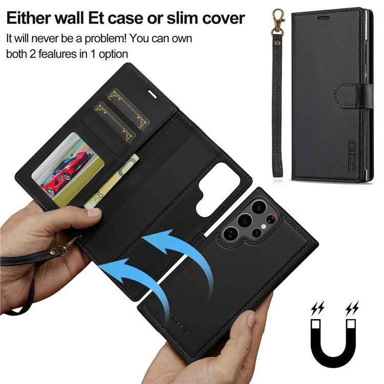 LC.IMEEKE L2 Series for Samsung Galaxy S24 Ultra Case PU Leather Wallet Detachable Magnetic Phone Cover