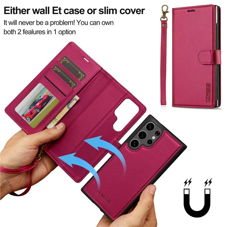 LC.IMEEKE L2 Series for Samsung Galaxy S24 Ultra Case PU Leather Wallet Detachable Magnetic Phone Cover