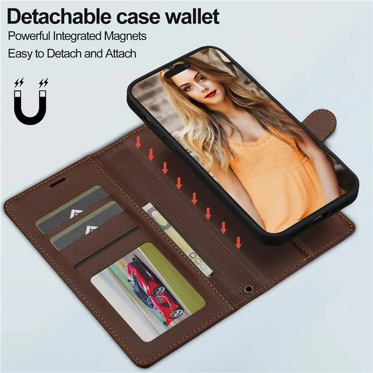 LC.IMEEKE L2 Series for iPhone 14 Pro Max Case PU Leather Wallet Detachable Magnetic Phone Cover