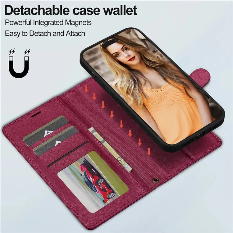 LC.IMEEKE L2 Series for iPhone 14 Pro Max Case PU Leather Wallet Detachable Magnetic Phone Cover