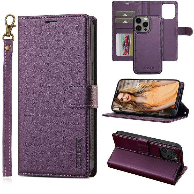 LC.IMEEKE L2 Series for iPhone 14 Pro Max Case PU Leather Wallet Detachable Magnetic Phone Cover