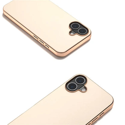 For iPhone 16 Plus Case Electroplating Edge PU Leather Coated TPU+PC Phone Cover