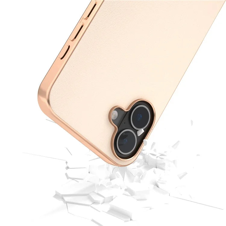 For iPhone 16 Case Electroplating Edge PU Leather Coated TPU+PC Phone Cover