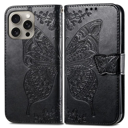 For iPhone 16 Pro Max Case PU Leather Wallet Phone Cover Butterfly Pattern